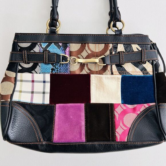 Beautiful Mixed Textile Crossgrain Patchwork Shoulder Bag Purse - Picture 4 of 7